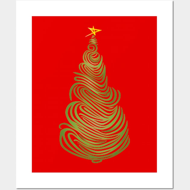 Swirly Christmas Tree Wall Art by ArtFactoryAI